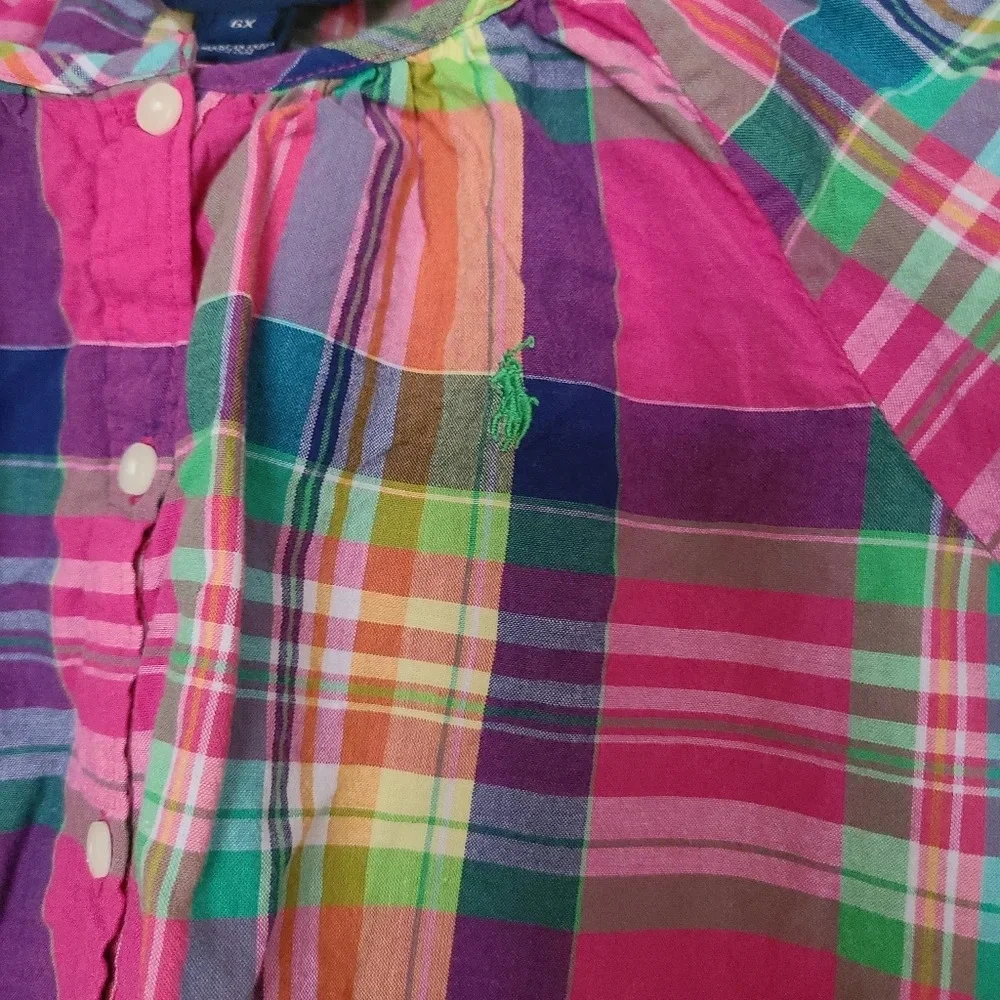 Ralph lauren plaid Blouse button front girls sz.6X
